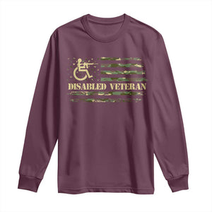 Disabled Veteran Long Sleeve Shirt Camouflage American Flag Patriotic Veterans Day TS09 Maroon Print Your Wear