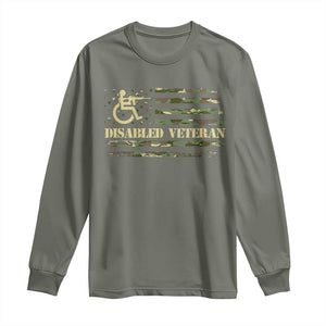 Disabled Veteran Long Sleeve Shirt Camouflage American Flag Patriotic Veterans Day TS09 Military Green Print Your Wear