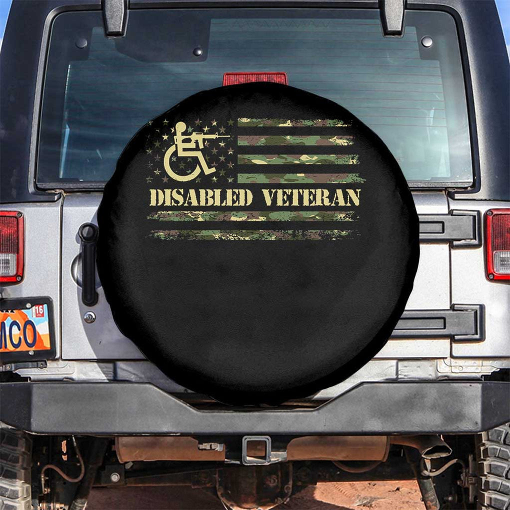 Disabled Veteran Spare Tire Cover Camouflage American Flag Patriotic Veterans Day TS09 No hole Black Print Your Wear