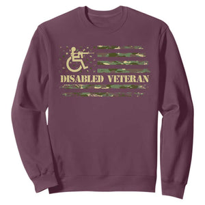 Disabled Veteran Sweatshirt Camouflage American Flag Patriotic Veterans Day TS09 Maroon Print Your Wear