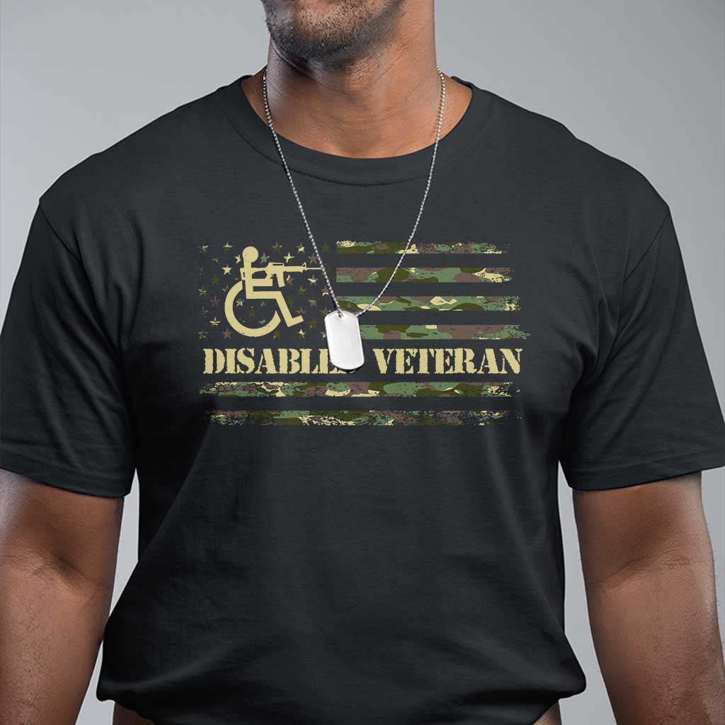 Disabled Veteran T Shirt Camouflage American Flag Patriotic Veterans Day TS09 Black Print Your Wear