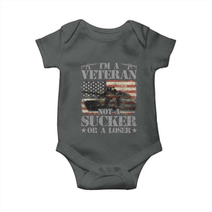 I'm A Veteran Baby Onesie Not A Sucker Or A Loser Tank Veterans Day TS09 Dark Heather Print Your Wear