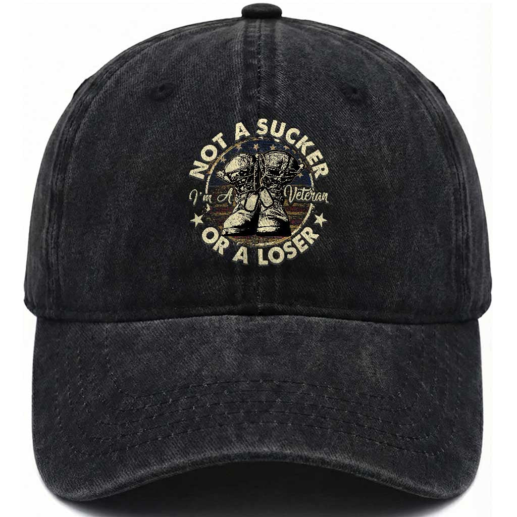 Not A Sucker Or A Loser Washed Cotton Baseball Cap Veterans Day Patriotic American Flag TS09 Washed Cap Universal Fit Black Print Your Wear