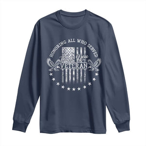 Veterans Day Long Sleeve Shirt Honoring All Who Served Thank You TS09 Navy Print Your Wear