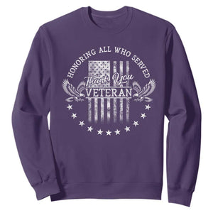 Veterans Day Sweatshirt Honoring All Who Served Thank You TS09 Purple Print Your Wear