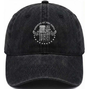 Veterans Day Washed Cotton Baseball Cap Honoring All Who Served Thank You TS09 Washed Cap Universal Fit Black Print Your Wear