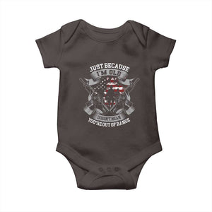 Veteran Baby Onesie Just Because I'm Old Doesn't Mean You're Out of Range TS09 Dark Chocolate Print Your Wear