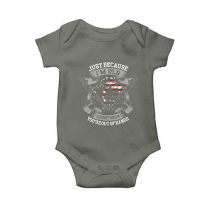 Veteran Baby Onesie Just Because I'm Old Doesn't Mean You're Out of Range TS09 Military Green Print Your Wear