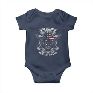 Veteran Baby Onesie Just Because I'm Old Doesn't Mean You're Out of Range TS09 Navy Print Your Wear