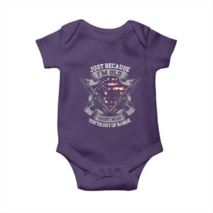 Veteran Baby Onesie Just Because I'm Old Doesn't Mean You're Out of Range TS09 Purple Print Your Wear