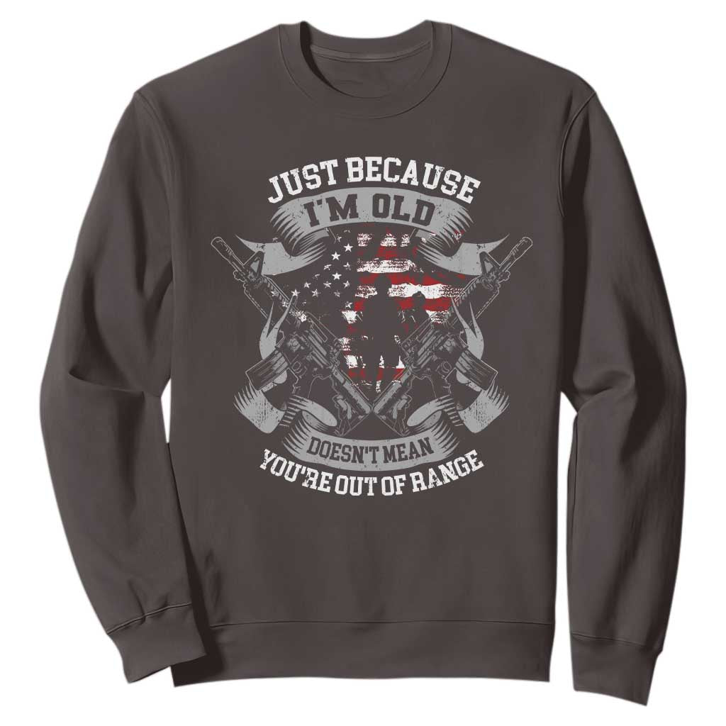 Veteran Sweatshirt Just Because I'm Old Doesn't Mean You're Out of Range TS09 Dark Chocolate Print Your Wear