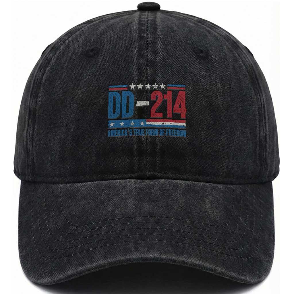 DD-214 Veteran Washed Cotton Baseball Cap America's True Form Of Freedom TS09 Washed Cap Universal Fit Black Print Your Wear