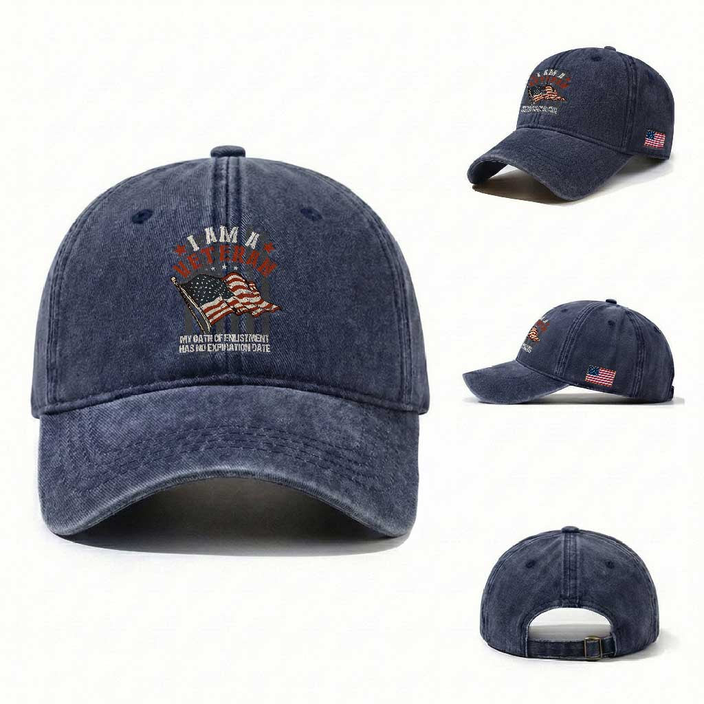 Veteran Pride Washed Cotton Baseball Cap My Oath Has No Expiration TS09 Washed Cap Universal Fit Navy Print Your Wear