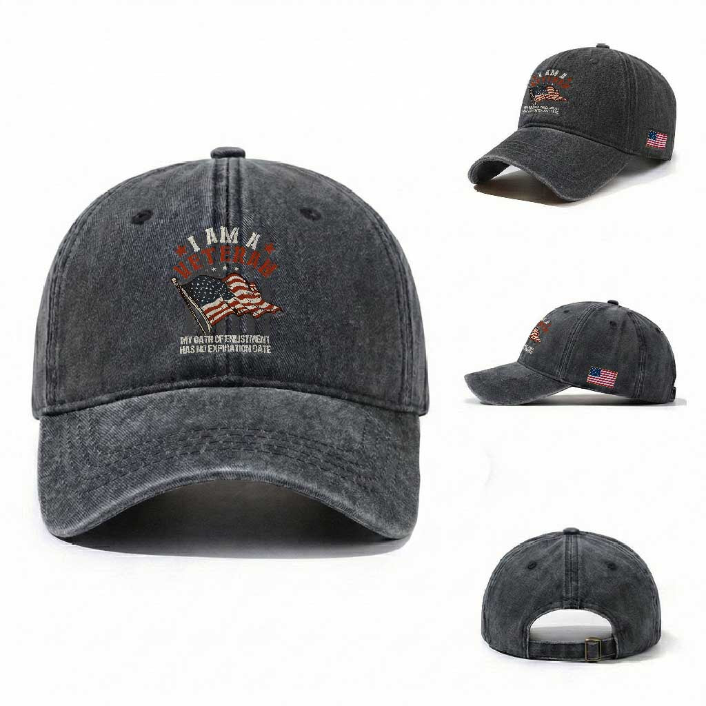 Veteran Pride Washed Cotton Baseball Cap My Oath Has No Expiration TS09 Washed Cap Universal Fit Dark Gray Print Your Wear