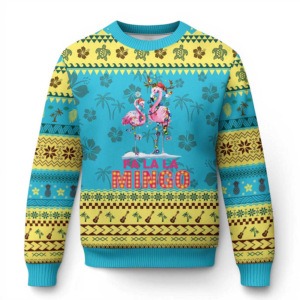 Fa La La Mingo Flamingo Hawaiian Xmas Ugly Christmas Sweater TS09 Hawaii Print Your Wear