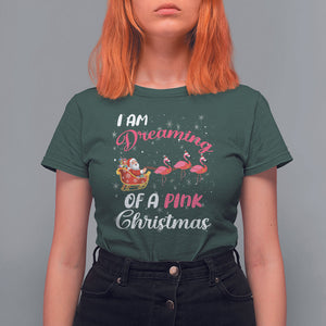 I Am Dreaming Of A Pink Christmas Santa Flamingo T Shirt For Women TS09 Dark Forest Green Printyourwear