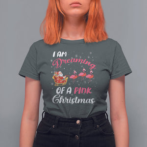 I Am Dreaming Of A Pink Christmas Santa Flamingo T Shirt For Women TS09 Dark Heather Printyourwear