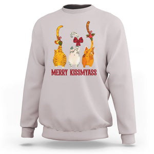 Merry Kissmyass Funny Cat Christmas Sweatshirt TS09 Ice Gray Printyourwear