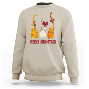 Merry Kissmyass Funny Cat Christmas Sweatshirt TS09 Sand Printyourwear