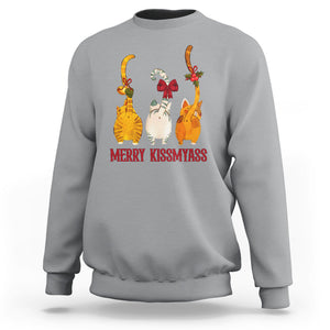 Merry Kissmyass Funny Cat Christmas Sweatshirt TS09 Sport Gray Printyourwear