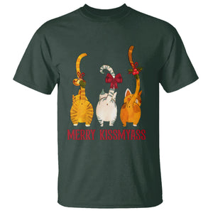 Merry Kissmyass Funny Cat Christmas T Shirt TS09 Dark Forest Green Printyourwear