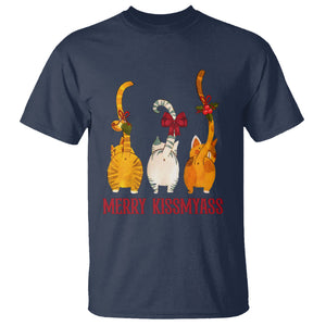 Merry Kissmyass Funny Cat Christmas T Shirt TS09 Navy Printyourwear