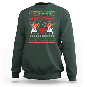 Merry Catmas Funny Cat Christmas Sweatshirt TS09 Dark Forest Green Printyourwear