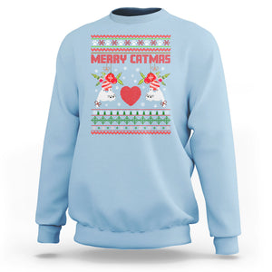 Merry Catmas Funny Cat Christmas Sweatshirt TS09 Light Blue Printyourwear