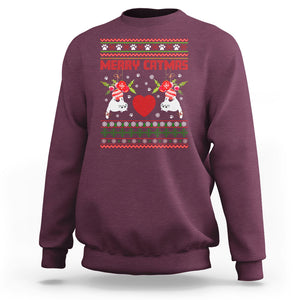 Merry Catmas Funny Cat Christmas Sweatshirt TS09 Maroon Printyourwear