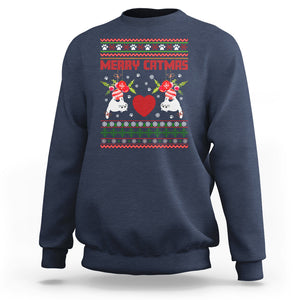 Merry Catmas Funny Cat Christmas Sweatshirt TS09 Navy Printyourwear