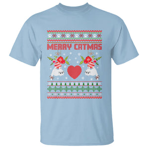 Merry Catmas Funny Cat Christmas T Shirt TS09 Light Blue Printyourwear