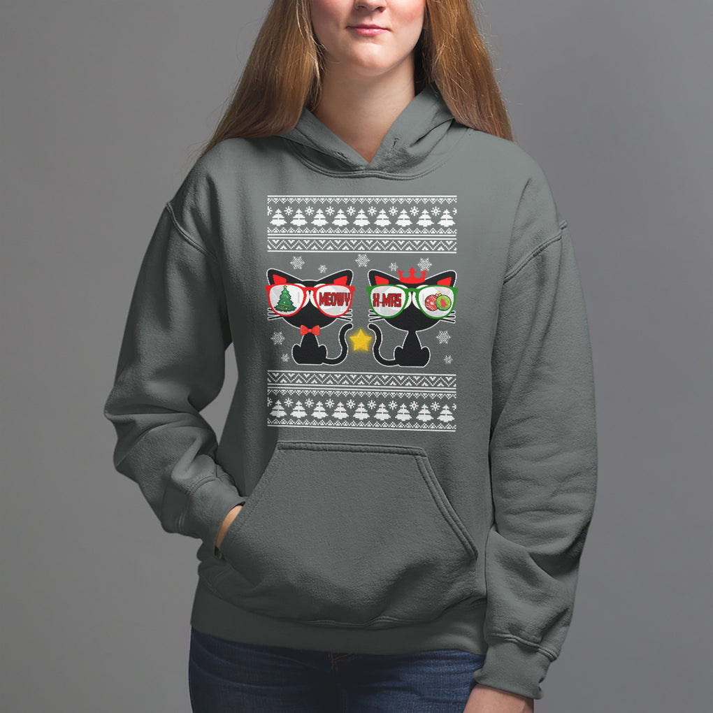 Meowy Xmas Funny Cat Couple With Sunglass Hoodie TS09 Dark Heather Printyourwear
