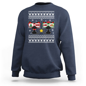 Meowy Xmas Funny Cat Couple With Sunglass Sweatshirt TS09 Navy Printyourwear