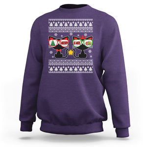 Meowy Xmas Funny Cat Couple With Sunglass Sweatshirt TS09 Purple Printyourwear