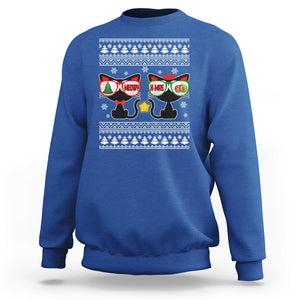 Meowy Xmas Funny Cat Couple With Sunglass Sweatshirt TS09 Royal Blue Printyourwear