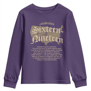 Black History Youth Sweatshirt 1619 Sixteen-Nineteen Established TS09 Purple Print Your Wear