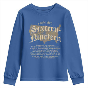 Black History Youth Sweatshirt 1619 Sixteen-Nineteen Established TS09 Royal Blue Print Your Wear