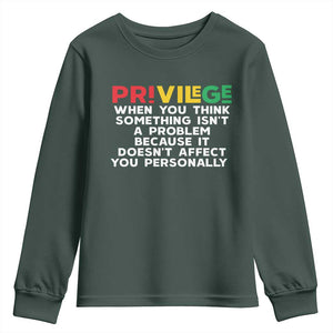 Black History Month Youth Sweatshirt Privilege Explained BLM TS09 Dark Forest Green Print Your Wear