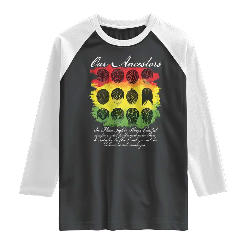 Black History Raglan Shirt Our Ancestors Escape Routes Braids TS09 Black White Print Your Wear