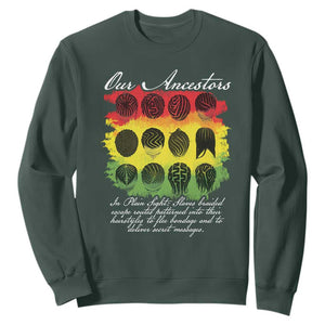 Black History Sweatshirt Our Ancestors Escape Routes Braids TS09 Dark Forest Green Print Your Wear