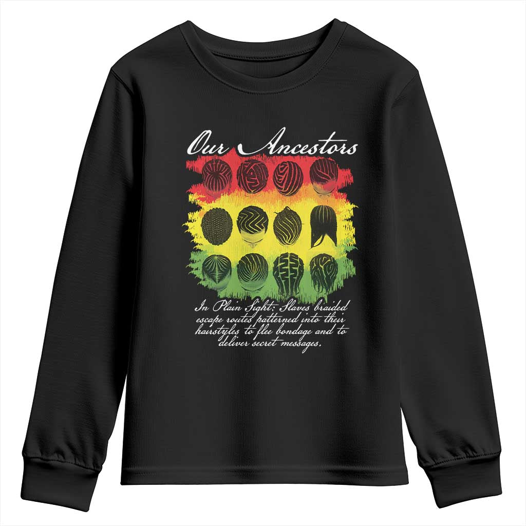 Black History Youth Sweatshirt Our Ancestors Escape Routes Braids TS09 Black Print Your Wear