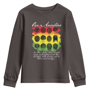 Black History Youth Sweatshirt Our Ancestors Escape Routes Braids TS09 Dark Chocolate Print Your Wear