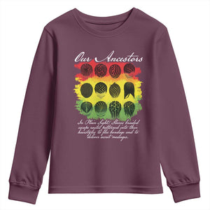 Black History Youth Sweatshirt Our Ancestors Escape Routes Braids TS09 Maroon Print Your Wear