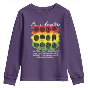 Black History Youth Sweatshirt Our Ancestors Escape Routes Braids TS09 Purple Print Your Wear