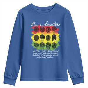 Black History Youth Sweatshirt Our Ancestors Escape Routes Braids TS09 Royal Blue Print Your Wear