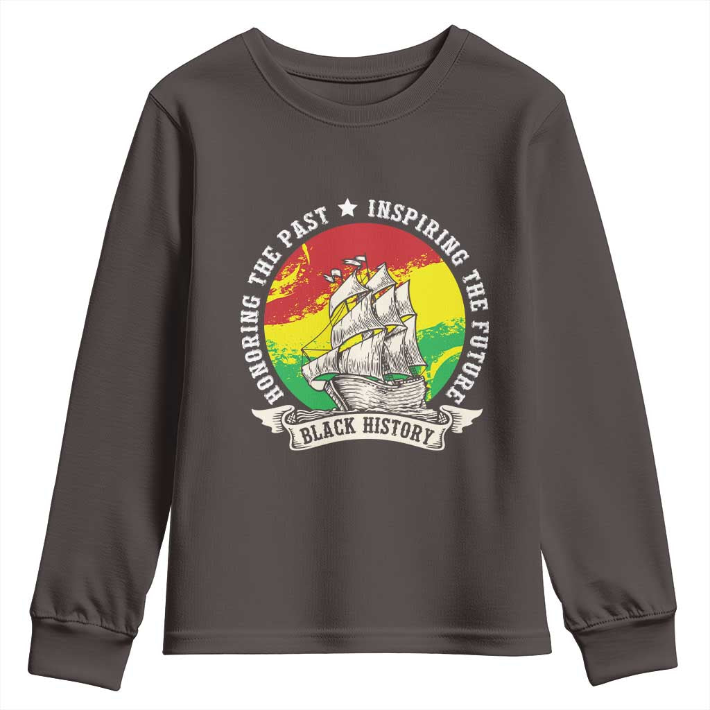 Black History Pride Youth Sweatshirt Honoring The Past Inspiring The Future TS09 Dark Chocolate Print Your Wear