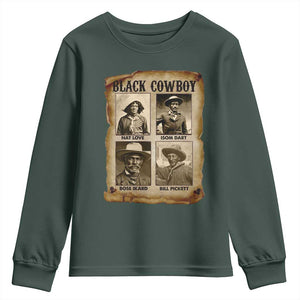 Black Cowboy Youth Sweatshirt African American Legendary Cowboys Black History TS09 Dark Forest Green Print Your Wear