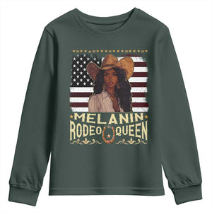 Black Cowgirl Youth Sweatshirt Melanin Rodeo Queen African American TS09 Dark Forest Green Print Your Wear