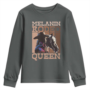 African American Cowgirl Youth Sweatshirt Melanin Rodeo Queen TS09 Dark Heather Print Your Wear