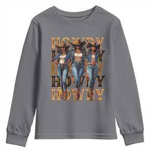 Black Cowgirl Youth Sweatshirt Howdy Melanin Rodeo Queen TS09 Charcoal Print Your Wear